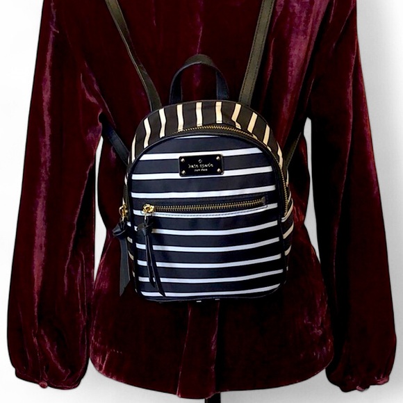 KATE SPADE NY Wilson Road French Stripe Backpack Black & White Stripe NWOT - Picture 4 of 15